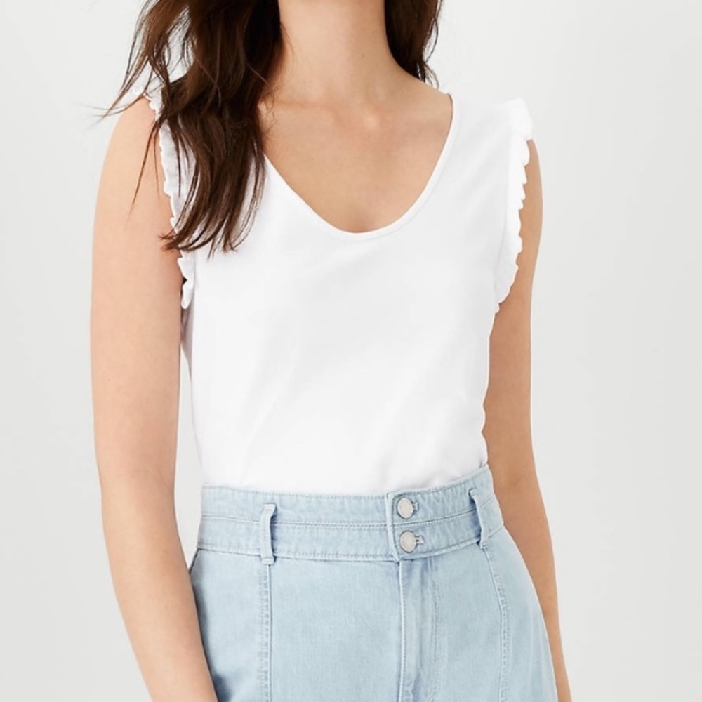 White Ruffle Trim Tank